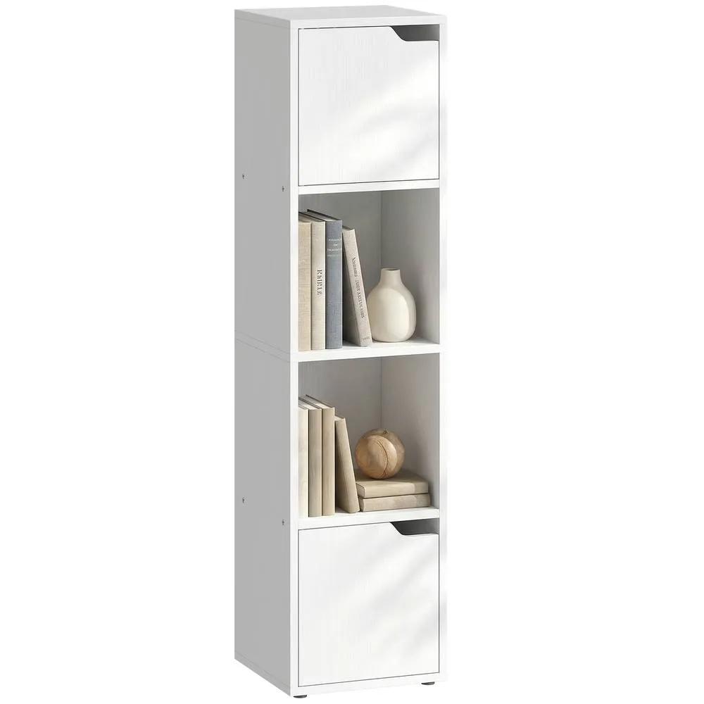 HOMCOM Bookcase with 2 Cabinets & Doors, 4-Tier Bookshelf, White 2