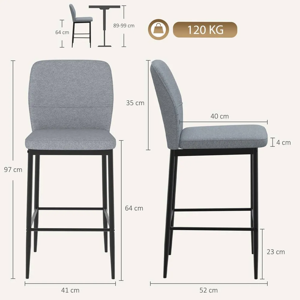 HOMCOM Modern Tall Chairs with Footrest & Backrest, Grey 3