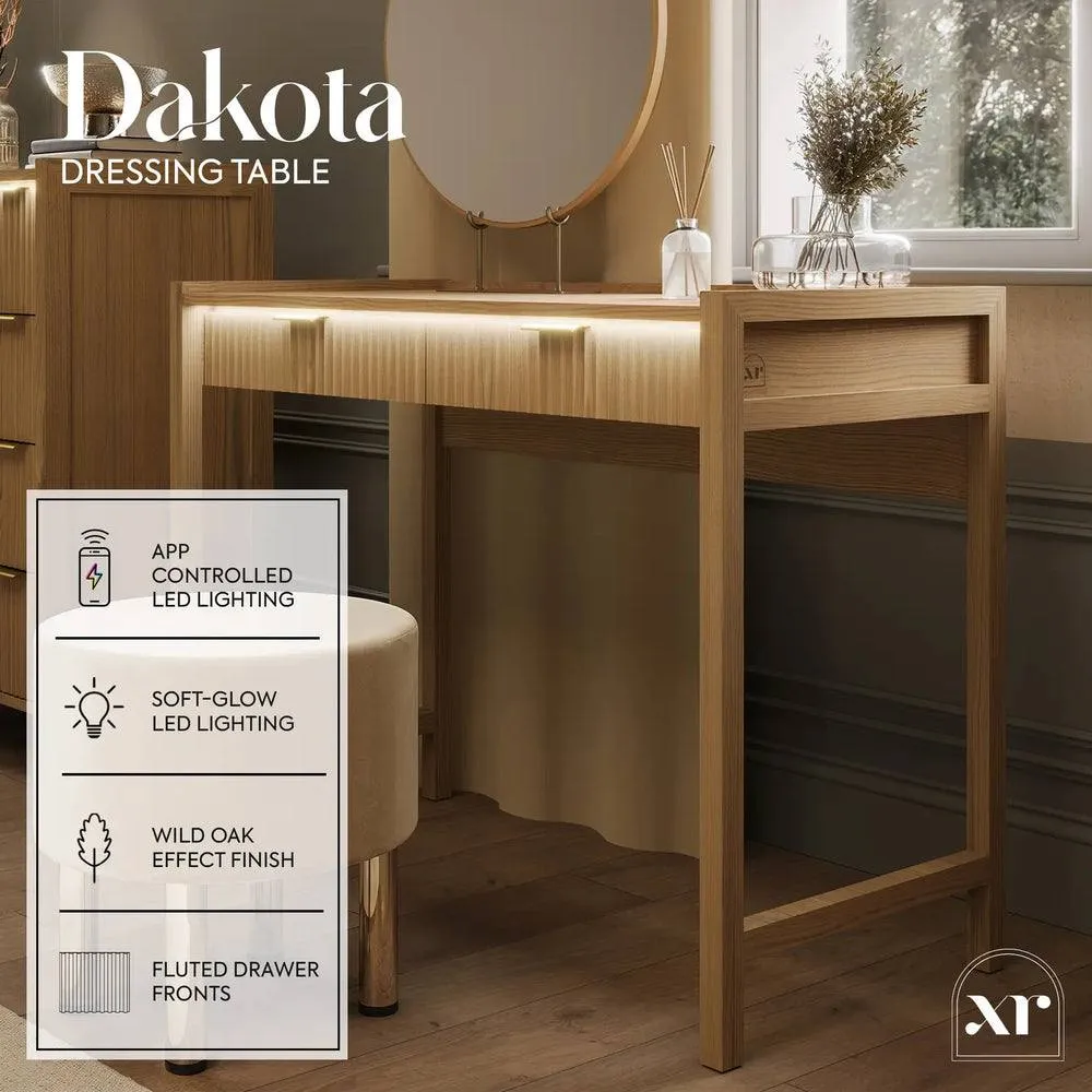 X Rocker XR Living Dak ota Dressing Table with 2 Drawers & LED Lights - Oak in Light Oak 2