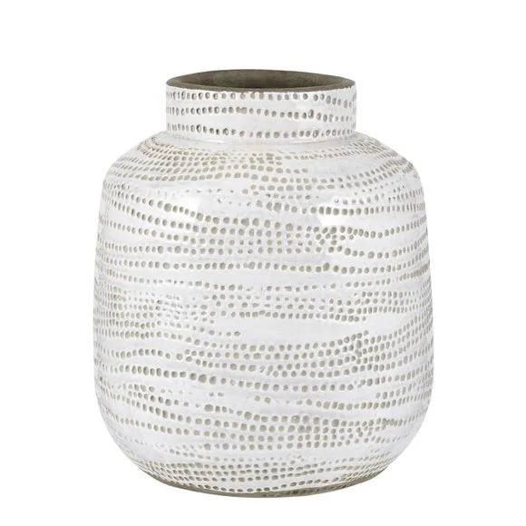 Pacific Alina White Dot Design Small Stoneware Vase, White 4