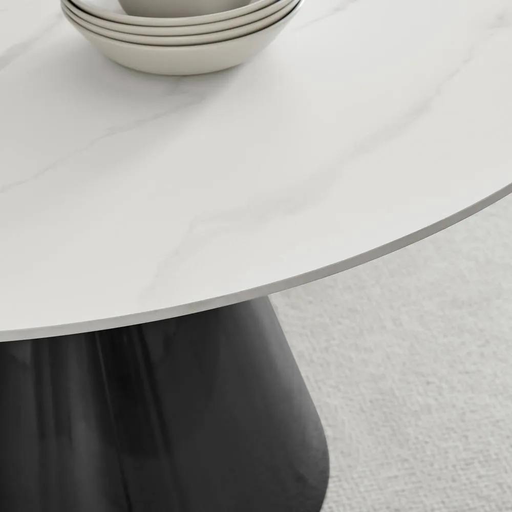 FurnitureboxUK Nina Marble-Effect Dining Set with Cream Fabric Chairs 5