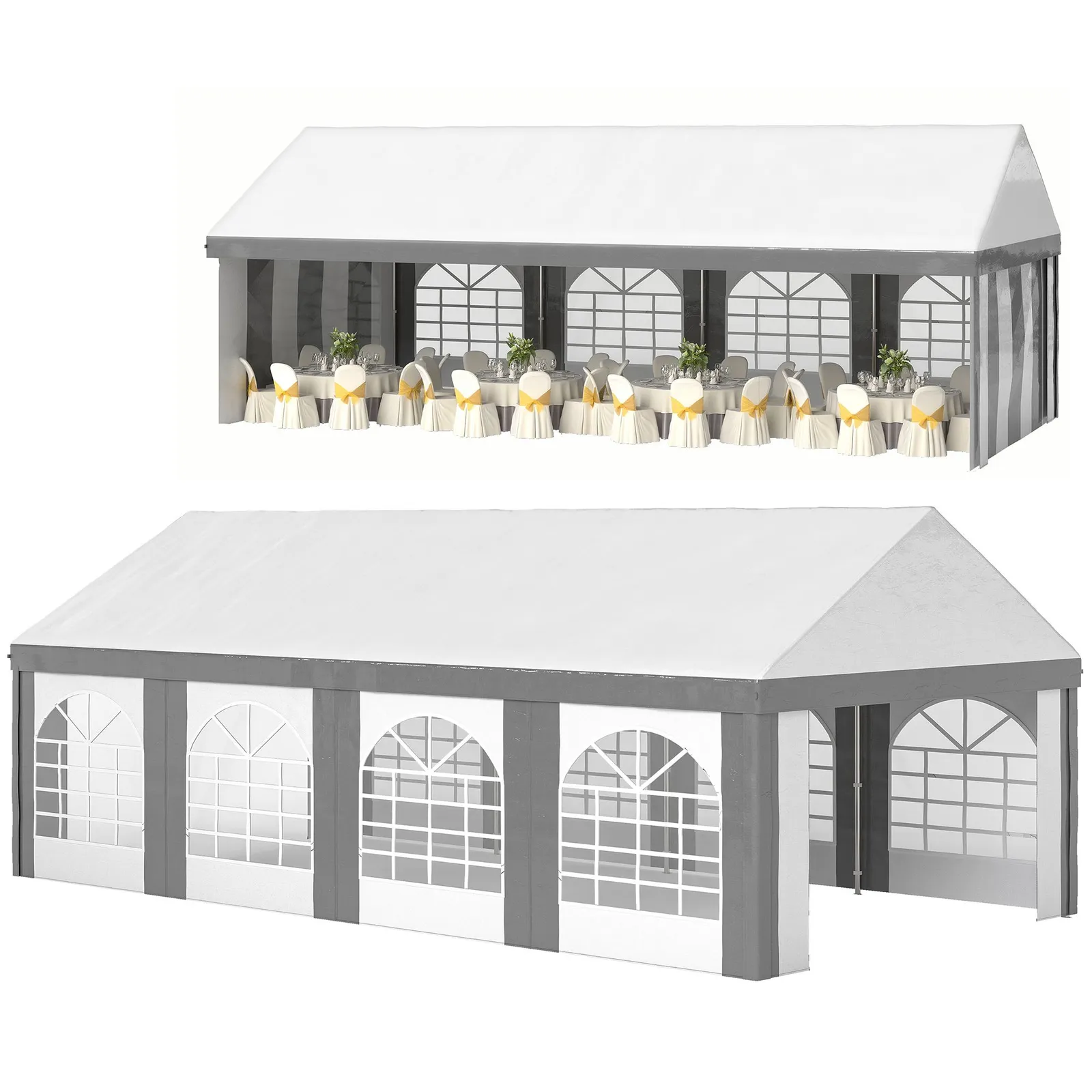 OUTSUNNY Party Tent, Marquee Gazebo with Sides, Windows & Double Doors in Grey 2