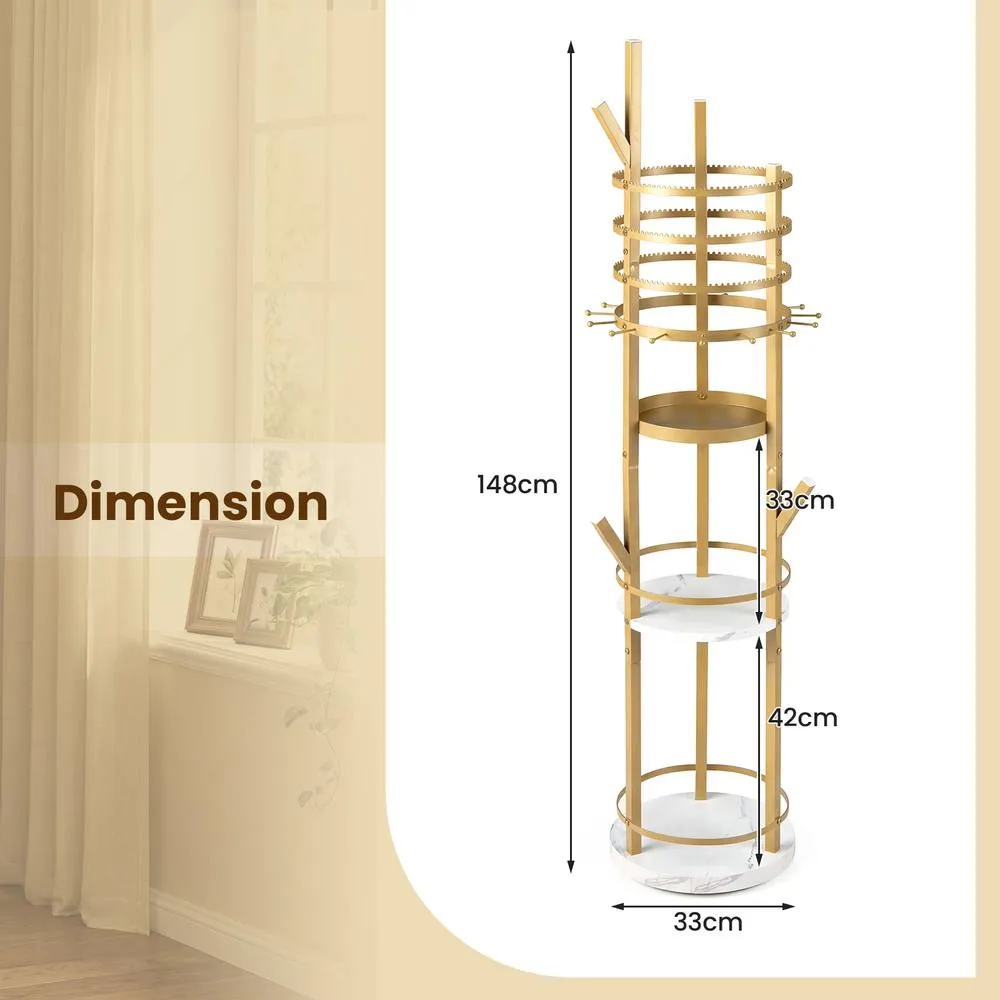 Costway Rotating Jewelry Stand Jewelry Display Tower w/Earring Necklace Holder in Gold 3