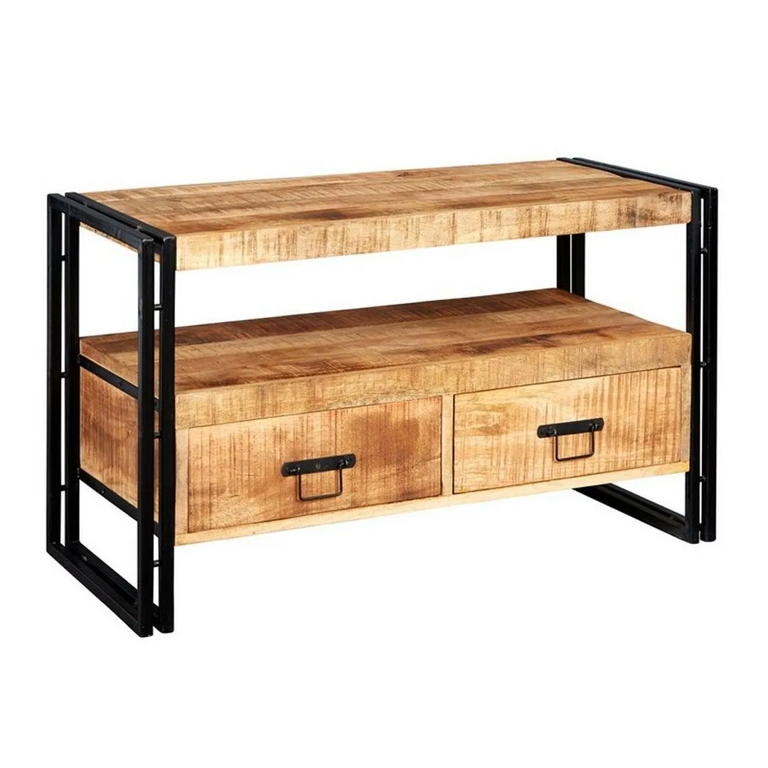 Indian Hub Cosmo Industrial TV Stand - Solid Mango Wood - L45 x W102 x H60 cm in Brown