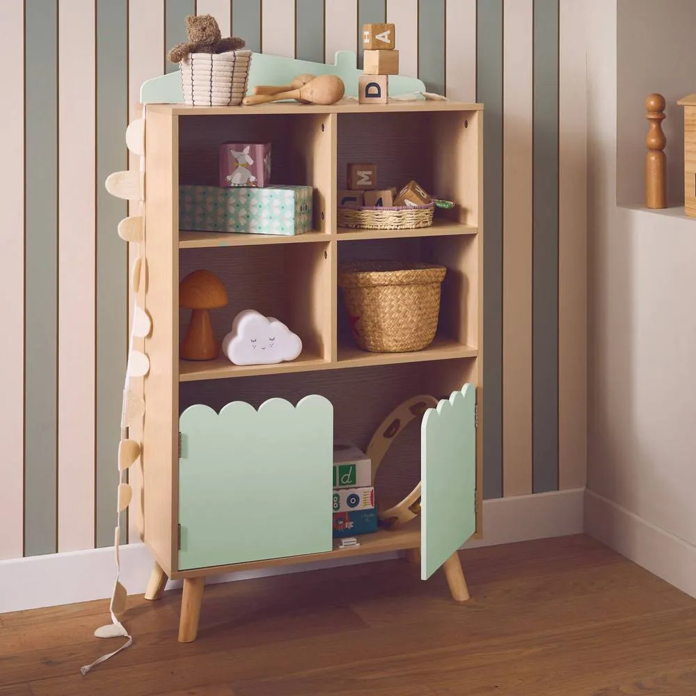 sweeek Children's pine wood library 2 doors 4 shelves in Green 4