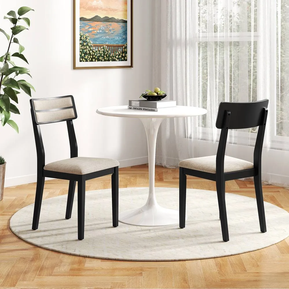 Costway Upholstered Kitchen Chairs Modern Dining Chairs Set of 4-Black in Black 3