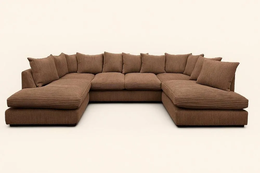 Bliss Furniture Jumbo Cord U Shaped Scatter Back Sofa Brown Modern Design, Super Comfy