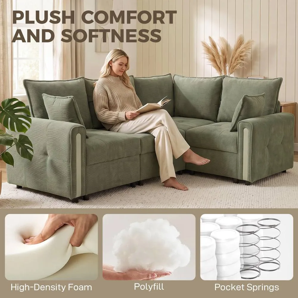 HOMCOM 228cm L Shaped Sofa 3-Seater Sectional Sofa with Storage in Dark Green 5