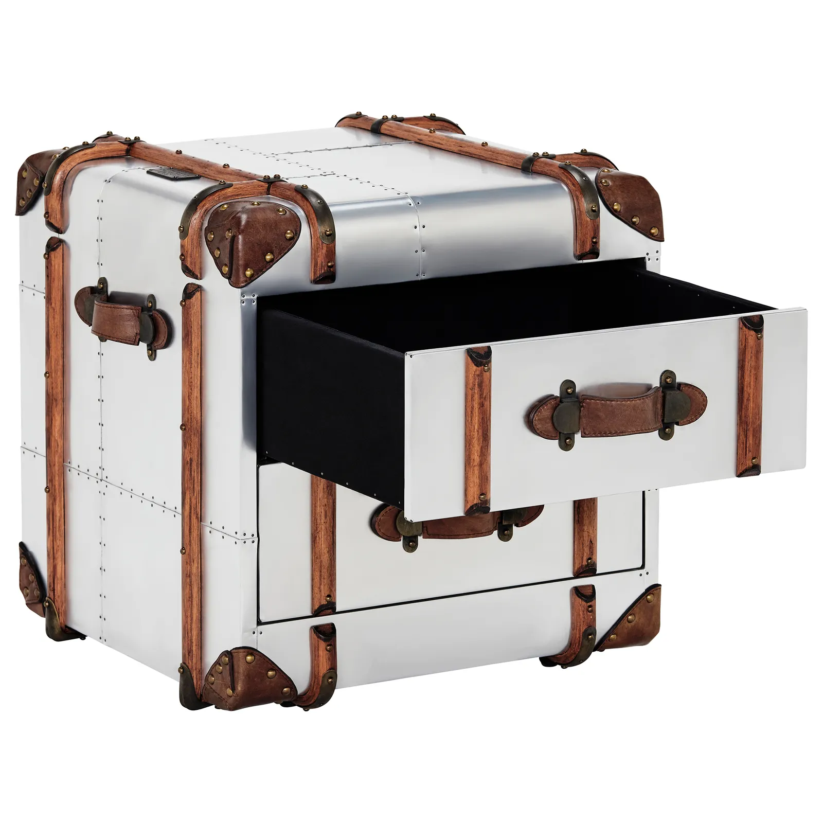 Timothy Oulton Globetrekker 2 Drawer Side Table, Silver Metal | Barker & Stonehouse 5
