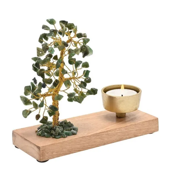 Serenity Green Jade Gemstone Tree Tealight Holder 2
