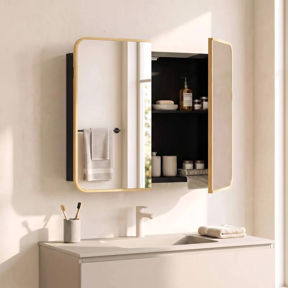 HOMCOM Bathroom Medicine Mirror Cabinet, Bathroom Wall Cabinet, Natural 2