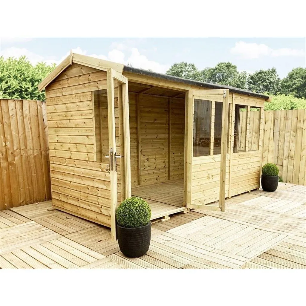 Marlborough 7 x 10 Reverse Pressure Treated Apex Summerhouse with Short Windows in Natural