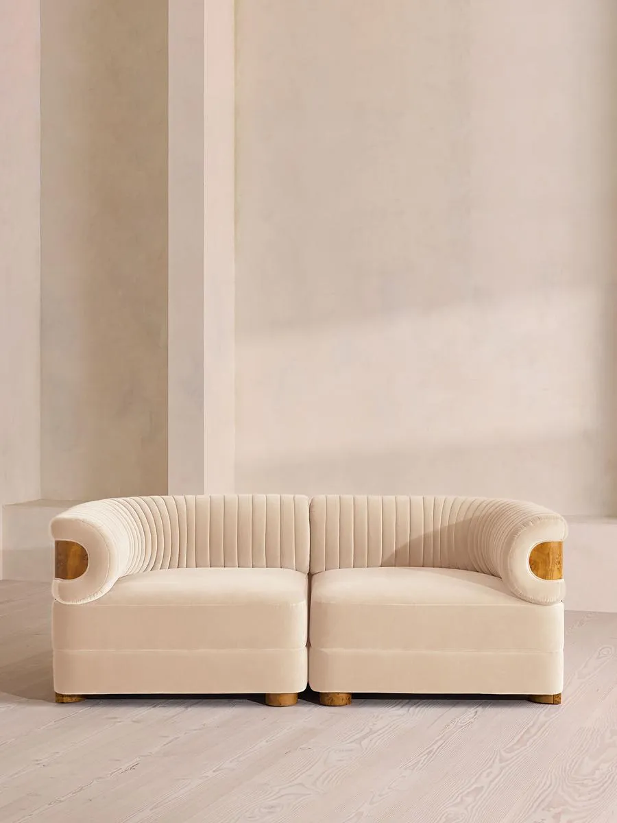 Caleb Modular Three Seater Sofa, Velvet, Porcelain, Dark Burl