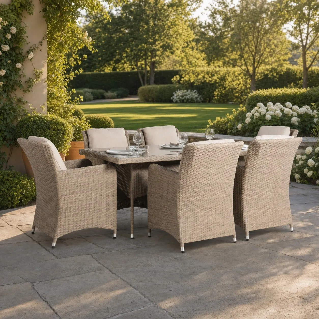 Lazise 6 Seater Dining Set, Rattan, Brown | Barker & Stonehouse