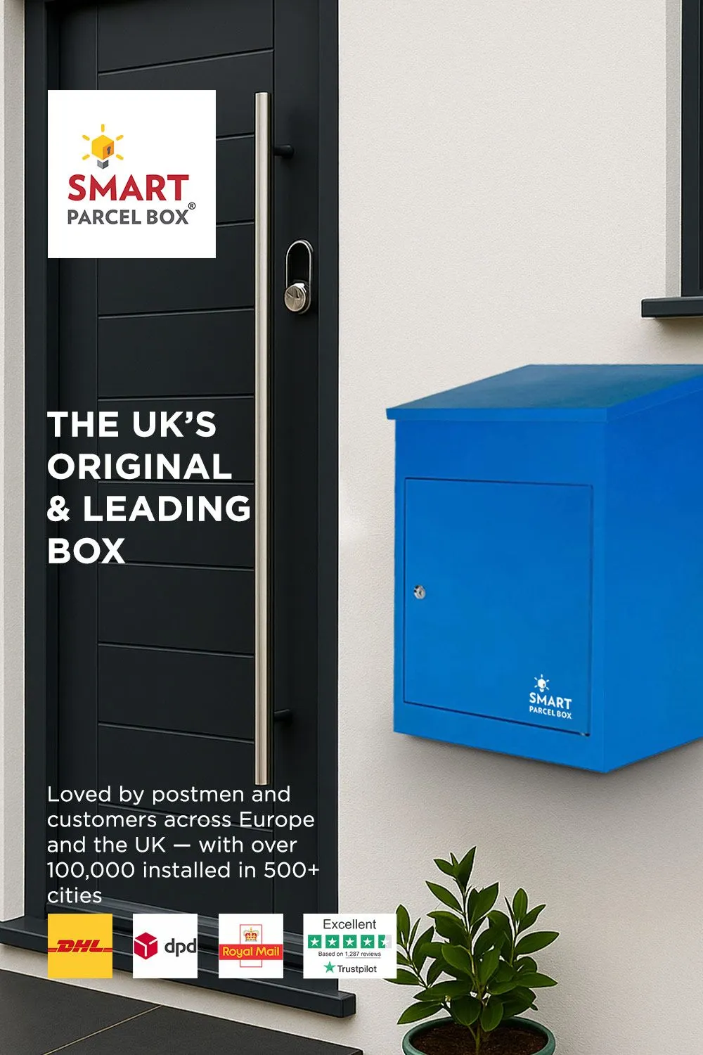 Homescapes Smart Parcel Box® Medium Front Access Secure Delivery Box in Blue 2
