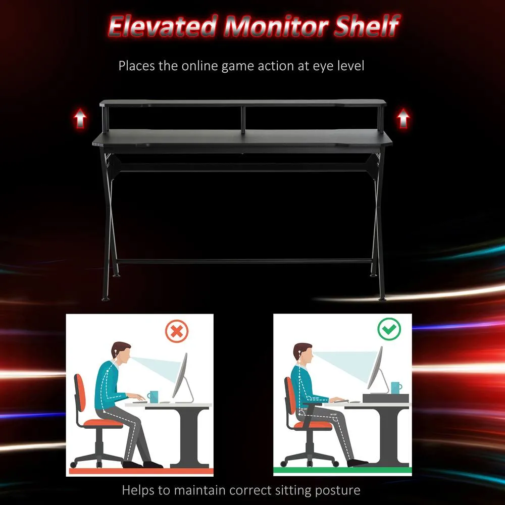 HOMCOM Gaming Computer Desk Writing Table Headset Hook Curved Front in Black 6