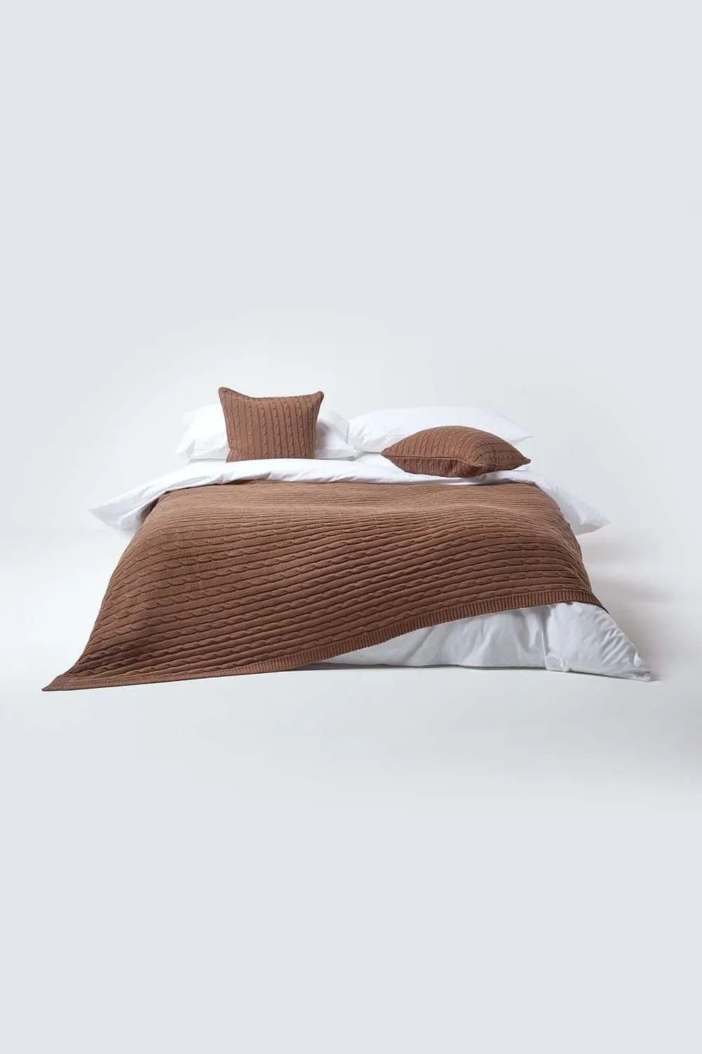 Homescapes Cotton Cable Knit Cushion Cover, 45 x 45 cm in Chocolate 4