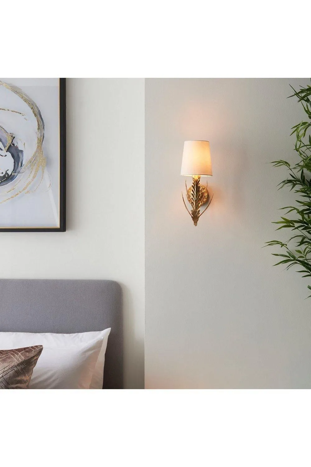 Netlighting Delphine Decorative Gold Layered Leaf Wall Lamp with Ivory Fabric Shades 5