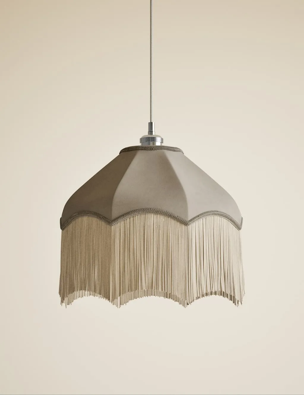 M&S Fringed Velvet Lamp Shade Taupe