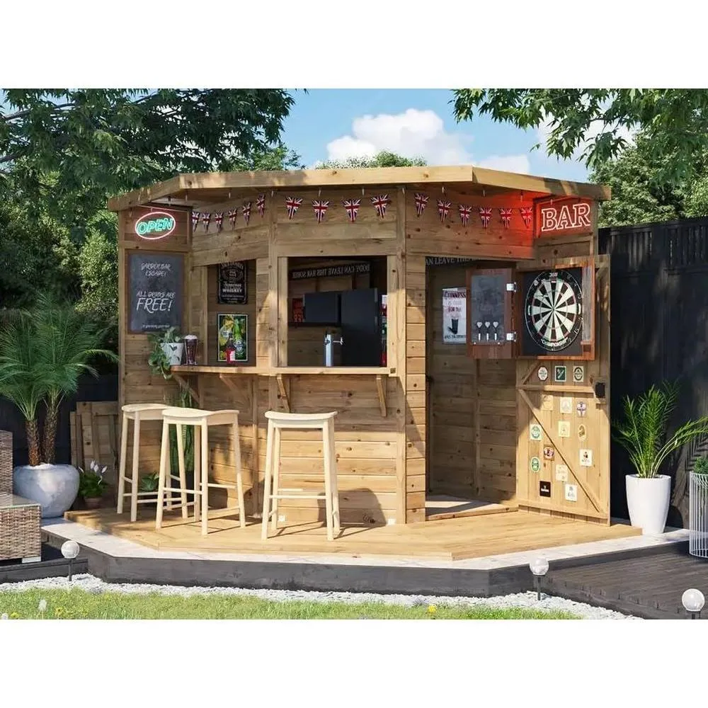 Dunster House Corner Garden Bar 2.4m x 2.4m Pressure Treated Hangover Fully Loaded in Brown 5