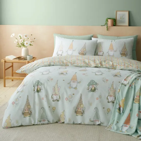 Catherine Lansfield Spring Gnomes Reversible Duvet Cover & Pillowcase Set 1