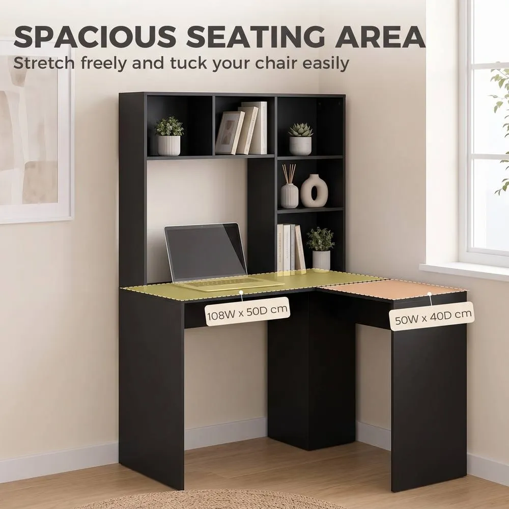 HOMCOM L Shaped Desk with 5 Storage Shelves Corner Computer Desk, Black 4