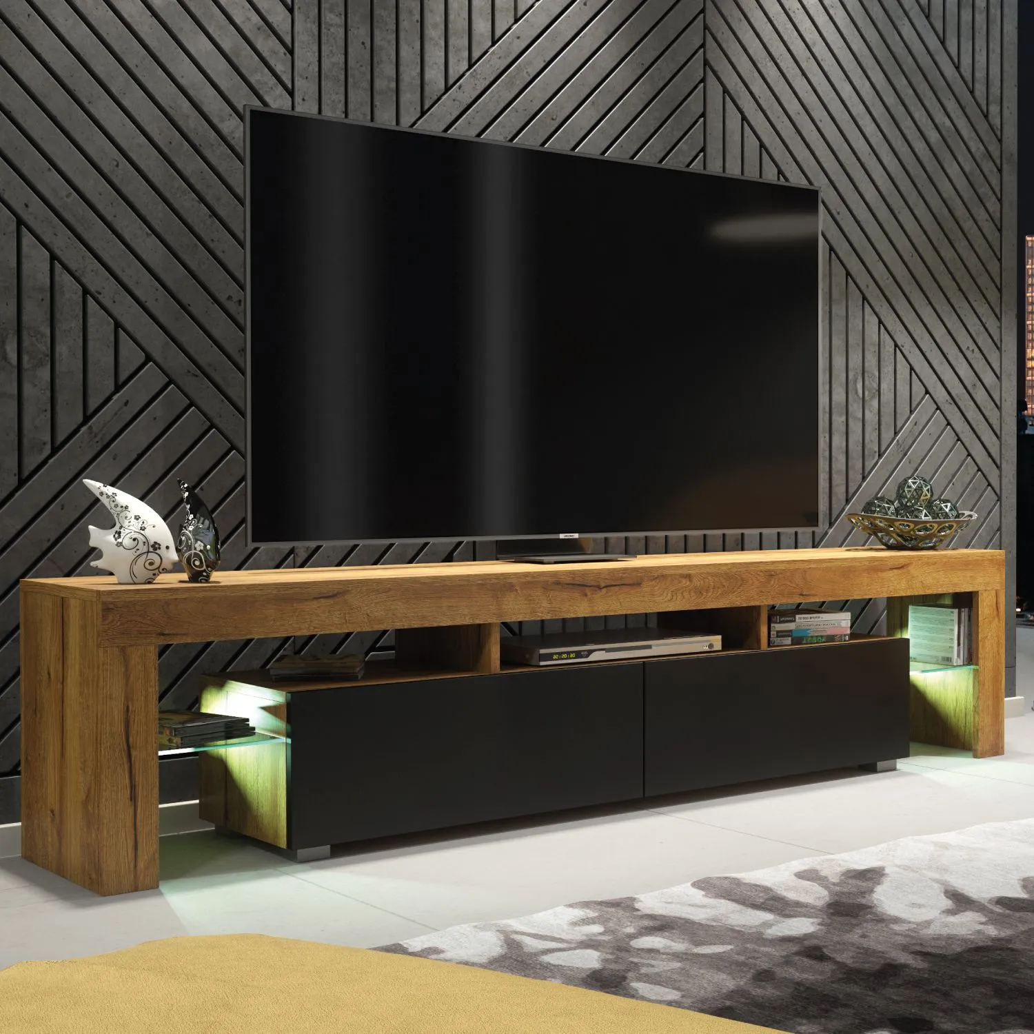 Creative Furniture Nova TV Unit 200cm - A Spacious & Modern Cabinet with Gloss Doors & LED Lights in Dark Brown 5
