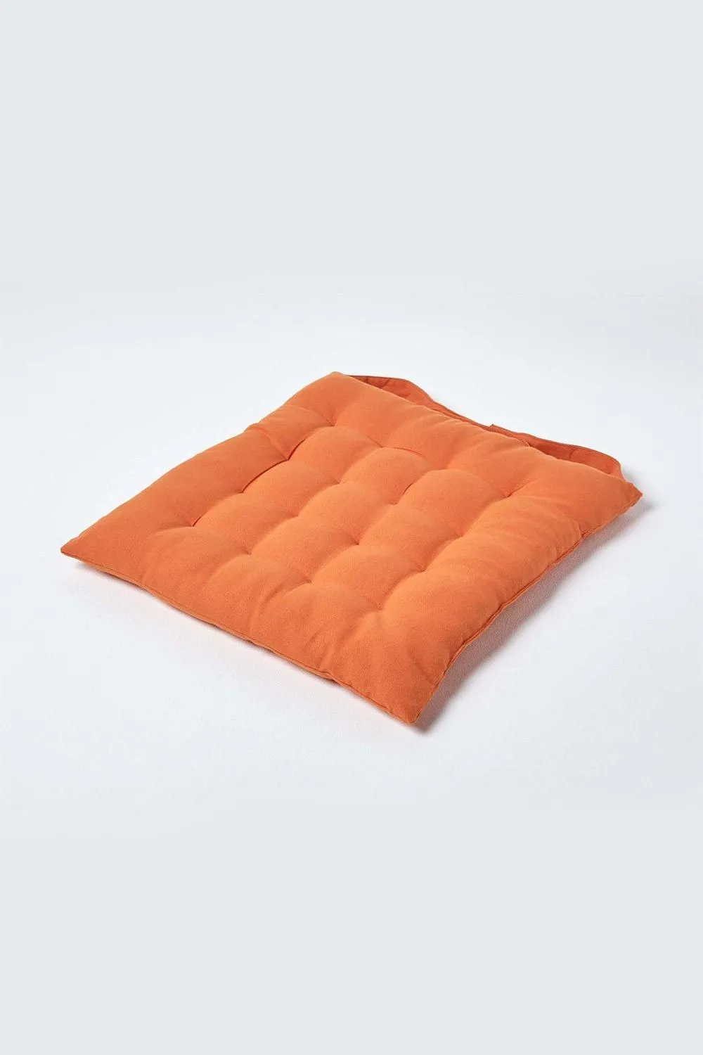 Homescapes Seat Pad Luxury 100% Cotton Indoor Outdoor Garden Cushion, Button Tie, 40cm in Burnt Orange 1