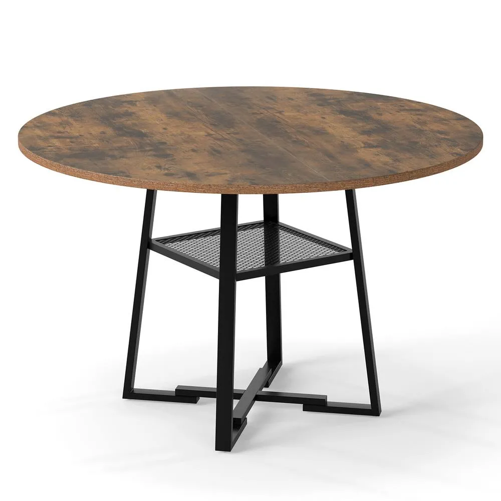 Costway 120 CM Dining Room Table Round Dining Table for 4-6 in Brown