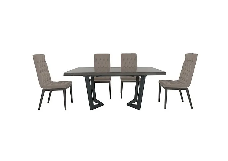 Palazzo 160cm Extending Dining Table in Silver Birch with 4 Capitonne Buttoned Chairs - Scarlet Taupe