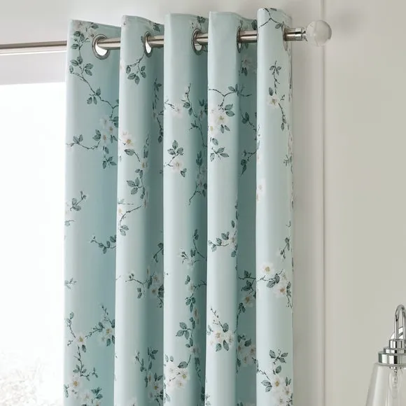 Edith Duck Egg Floral Blackout Eyelet Curtains 1