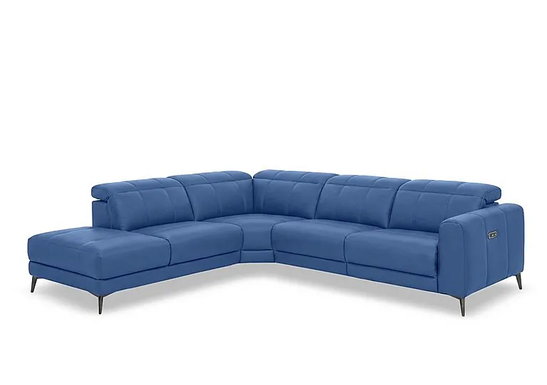 Ezra Leather Power Recliner Chaise End Left Hand Facing Corner Sofa with Power Headrests - Aegean - Sofas and Armchairs - In Time for Christmas