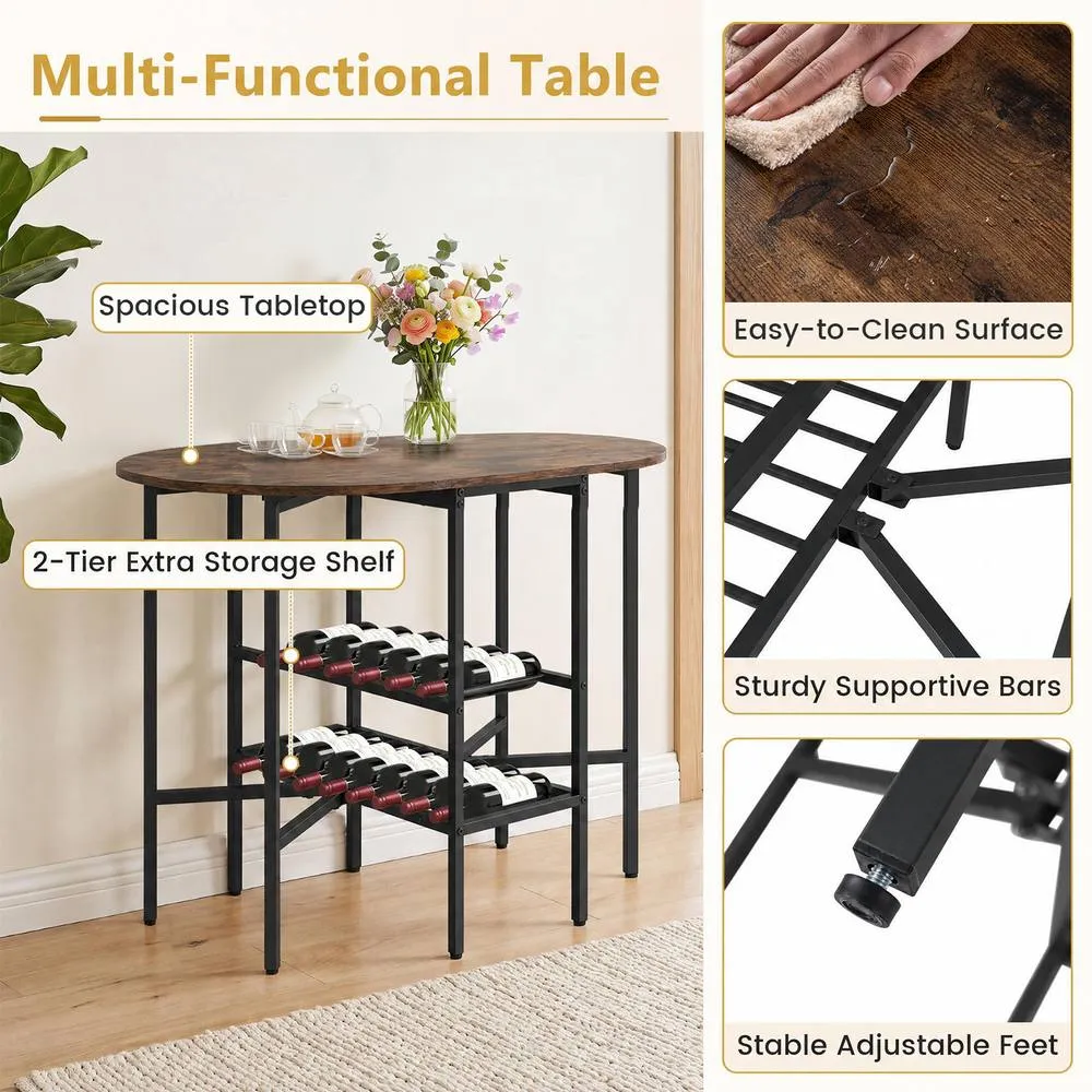Costway 3 Piece Drop Leaf Dining Table Set w/ 2 Chairs Brown Kitchen Set 6