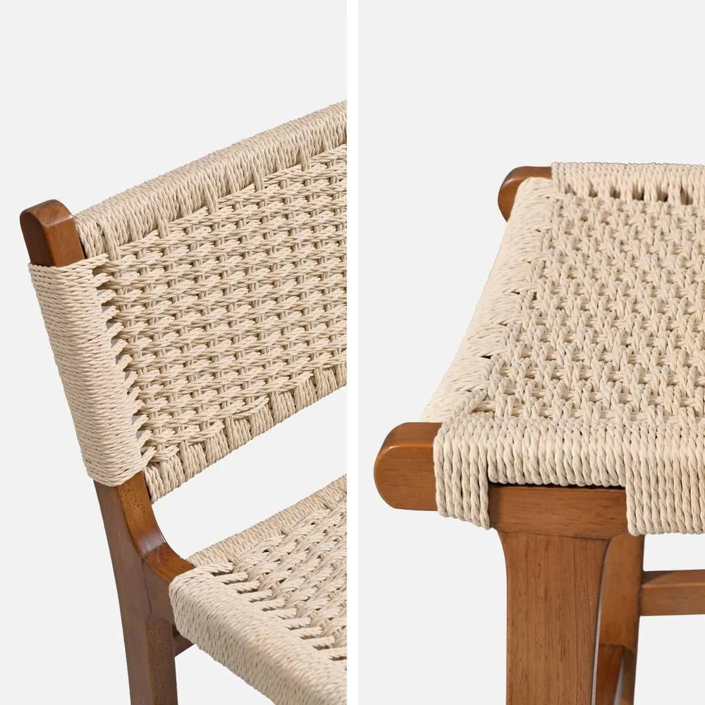 sweeek Set of 2 bar stools made of rubberwood with rope seating in Dark Brown 6