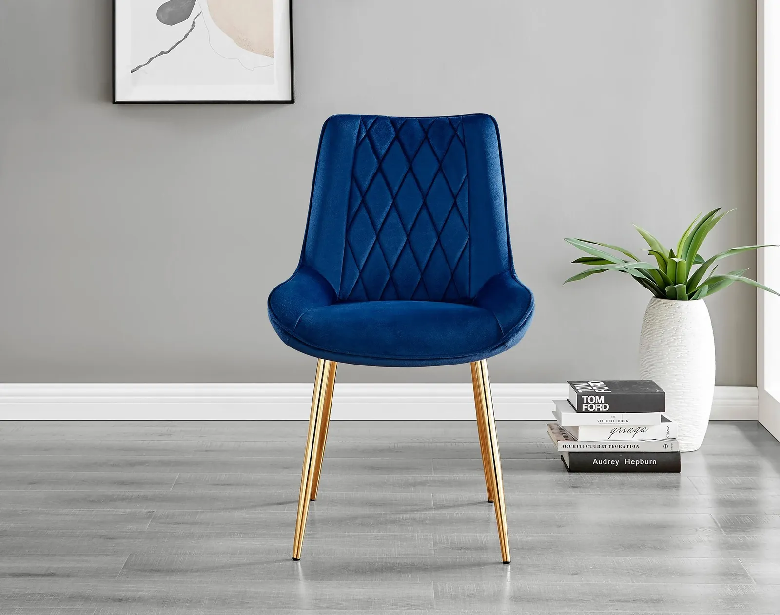 FurnitureboxUK Giovani 4 Grey Dining Table & 4 Pesaro Gold Leg Chairs in Navy 6