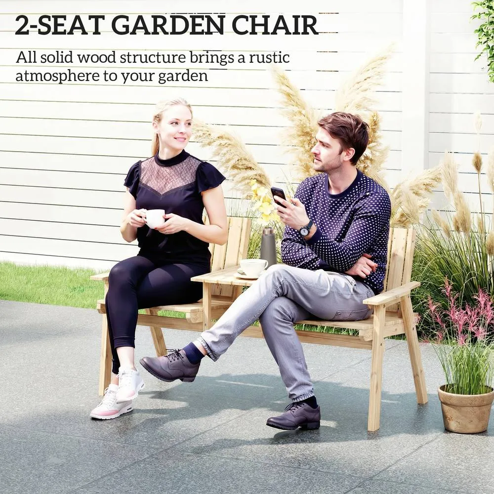OUTSUNNY Wooden Garden Loveseat with Parasol Hole, Natural Wood Finish 4