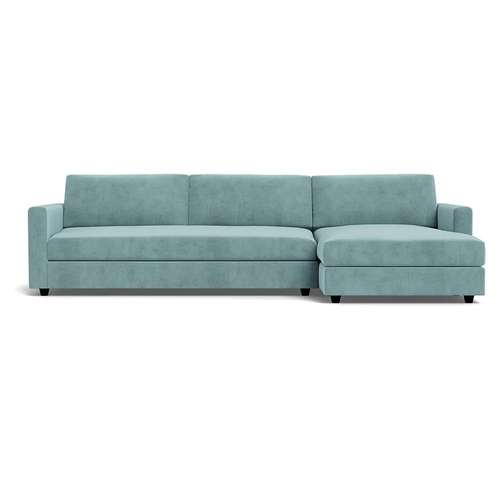 Heal's Nimbus II Right Hand Facing 4 Seater Corner Chaise Smart Luxe Velvet Mineral Blue Black Feet 1