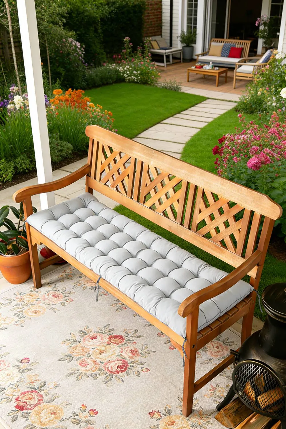 ExtraStar Tufted Sun Lounger Cushion with Ties, High-Resilience EPE Foam in Grey