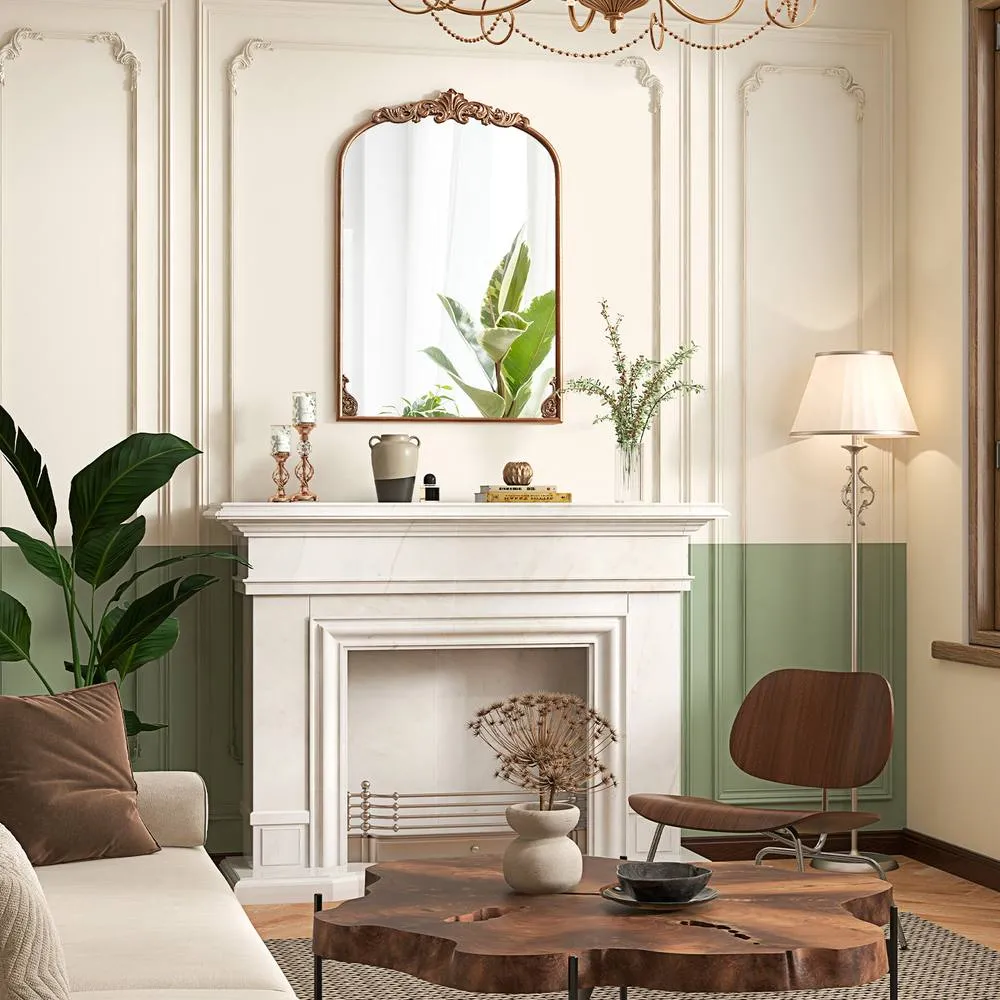 Costway Antiqued Gold Wall Mirror 95cm x 66cm Dramatic Arched Mirror 2