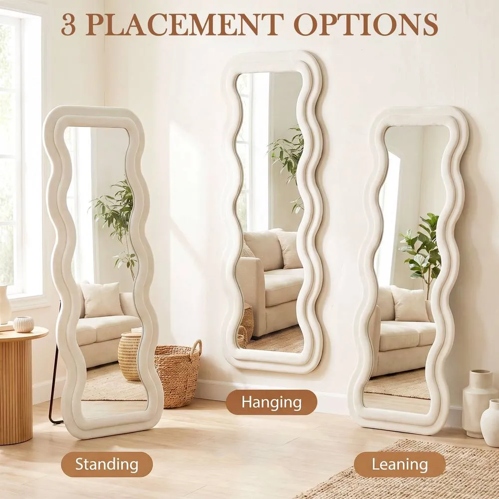 HOMCOM Full Length Mirror, 160 x 60 cm Velvet Wall Standing Mirror, Cream 6