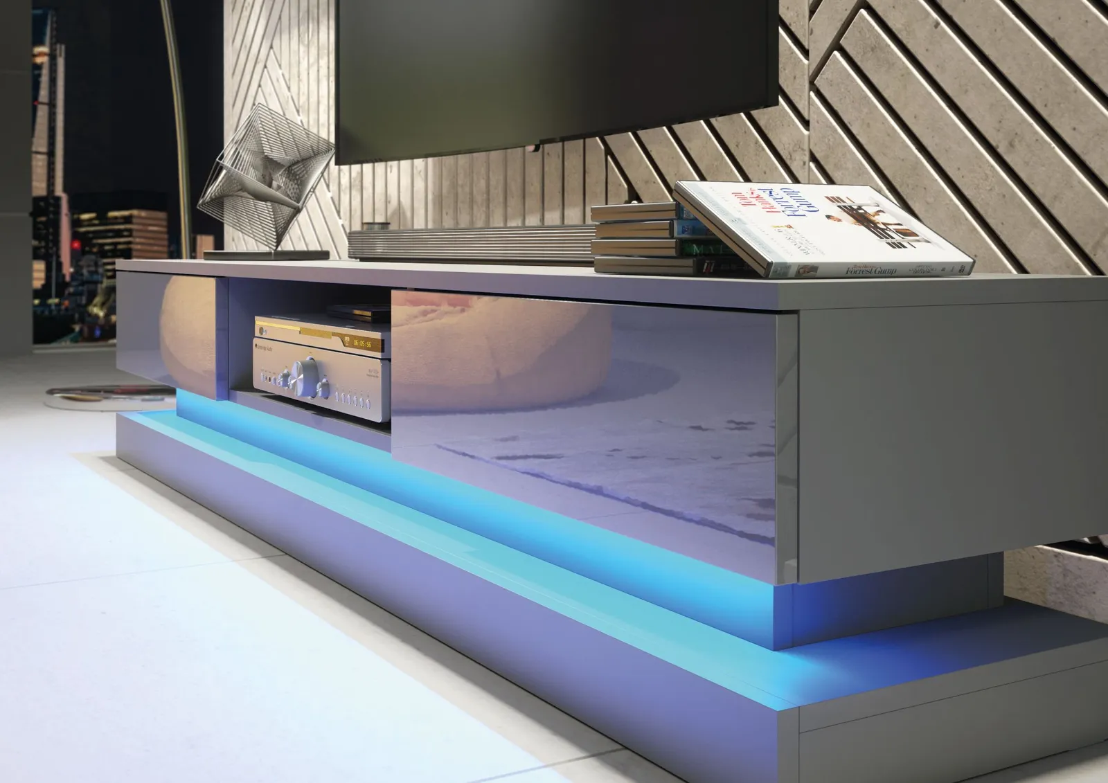 Creative Furniture Bloom TV Unit 180cm - A Functional & Contemporary Cabinet with Gloss Doors & LED Lights in Dark Grey 4