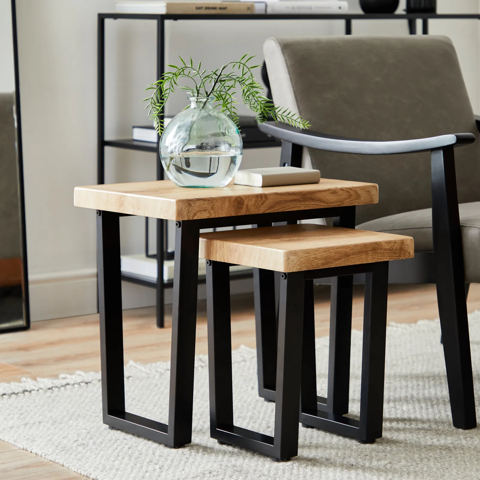 Freddie Oak Effect Nest of Tables Light Oak
