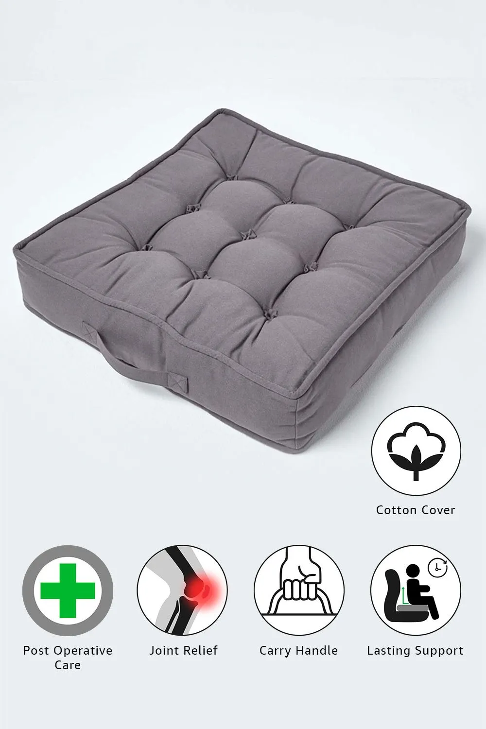 Homescapes Cotton Armchair Booster Cushion in Charcoal 2