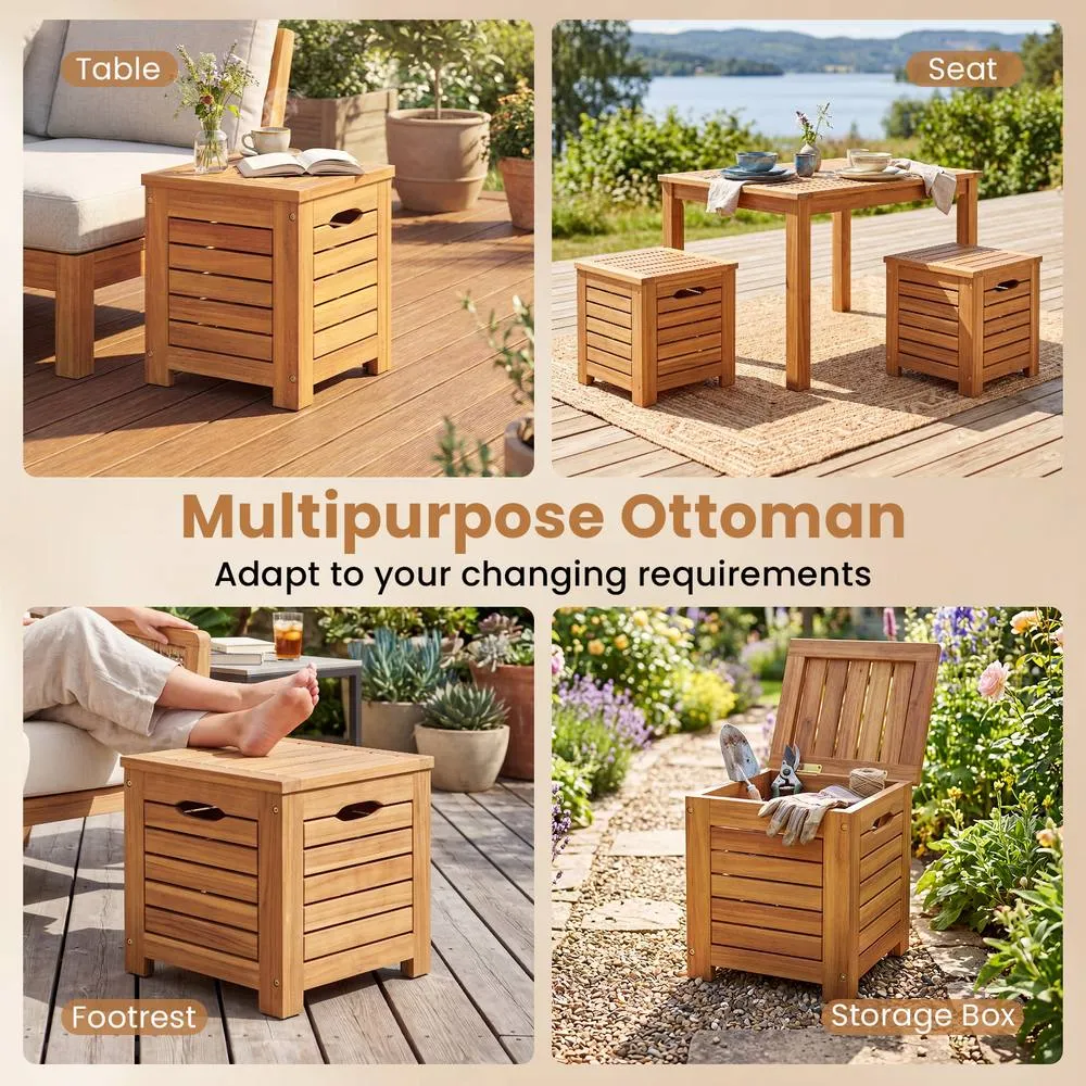 Costway 4PCS Outdoor Bench &Storage Box Set Acacia Wood Patio Bench&Deck Boxes in Natural 4