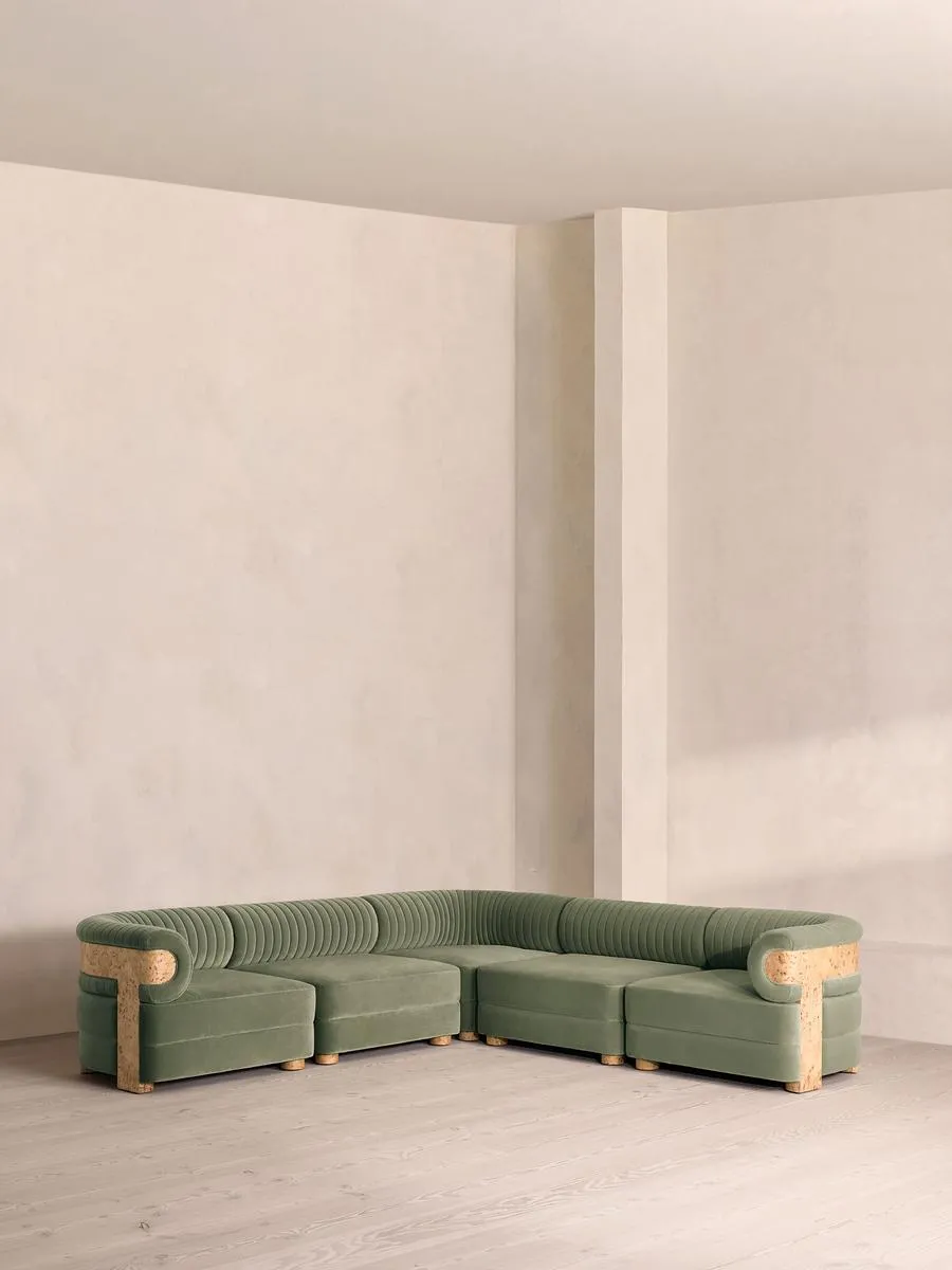 Caleb Modular Sofa, Corner Sofa, Velvet, Seafoam, Blonde Burl