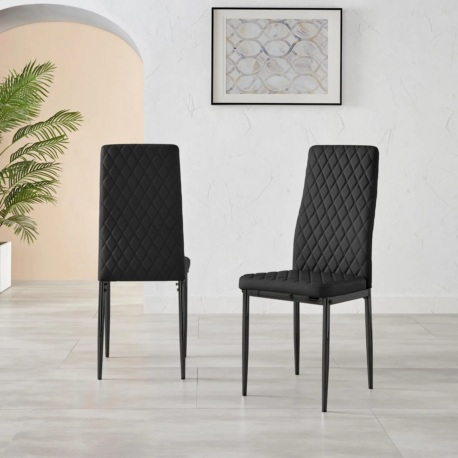 FurnitureboxUK Set of 6 Milan High Back Soft Touch Diamond Pattern Faux Leather Dining Chairs With Black Powder Coated Metal Legs 3