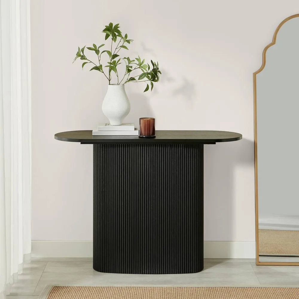 FurnitureboxUK Penrose Rounded Black Wood Console Table 3