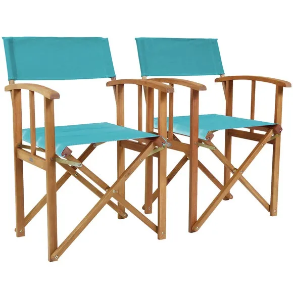 Charles Bentley Teal Wooden Pack of 2 Folding Directors Chairs