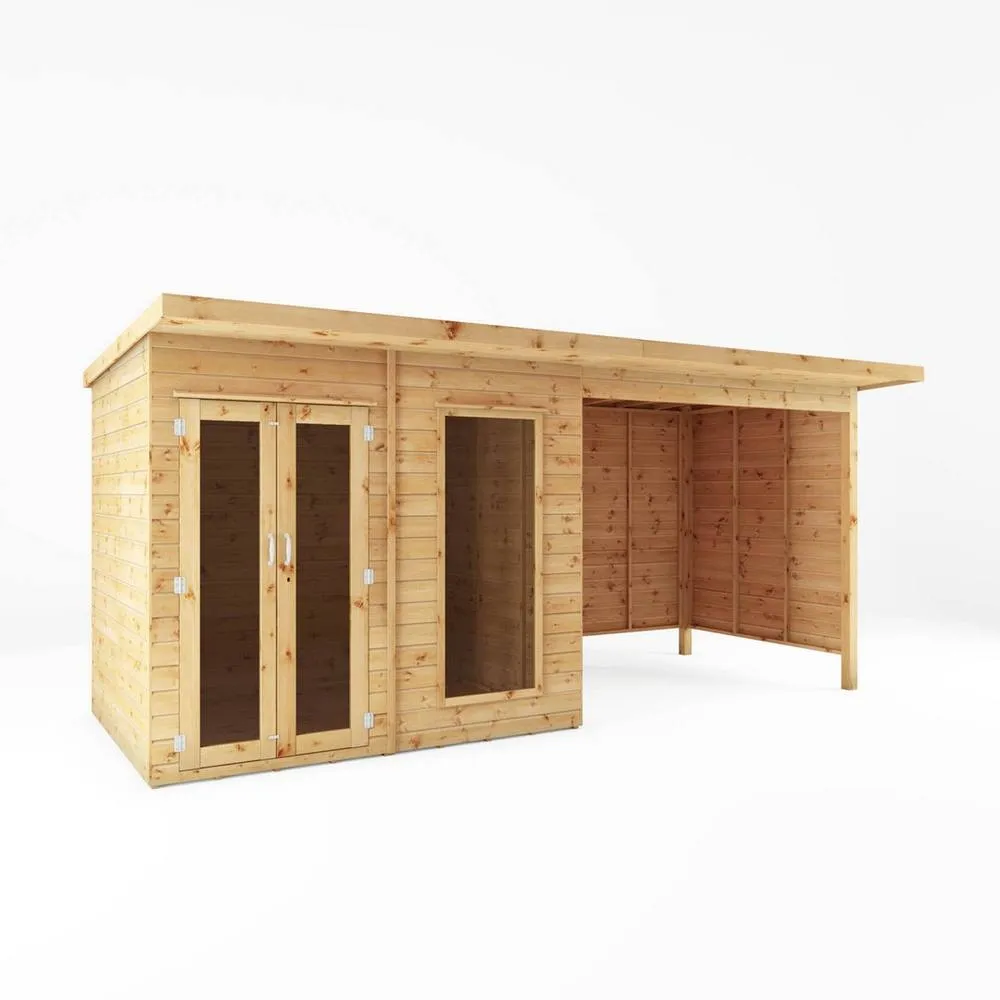 Mercia 16 x 6 Feet Maine Pent Summerhouse with Patio Area - Wood/Glass in Light Brown