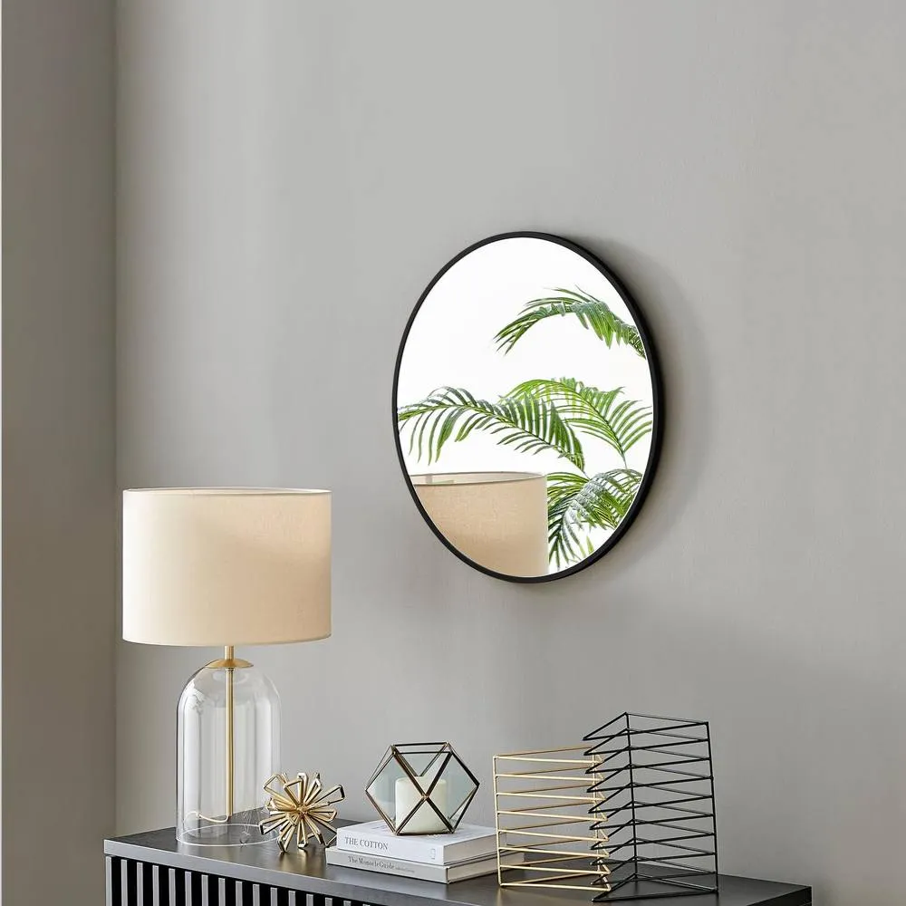 FurnitureboxUK Emma 60cm Small Art Deco Metal Frame Round Wall Mirror in Black